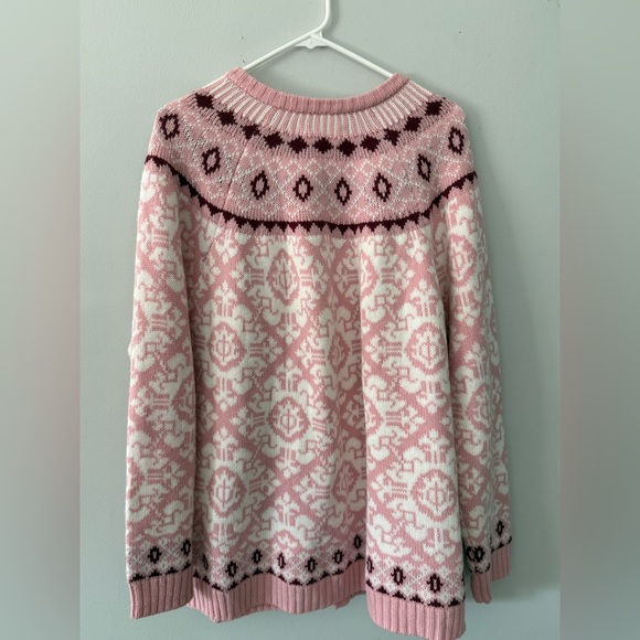 VTG Christmas Sweater Cardigan Hippie Boho Pink Magenta Aztec Pattern Size 2X - Picture 6 of 10